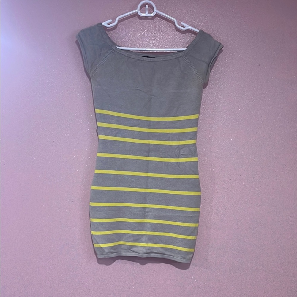 Bebe Gray and Yellow Striped Mini Dress